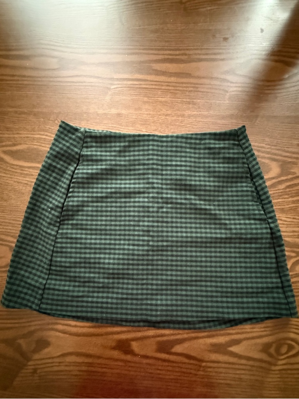 Green gingham mini skirt